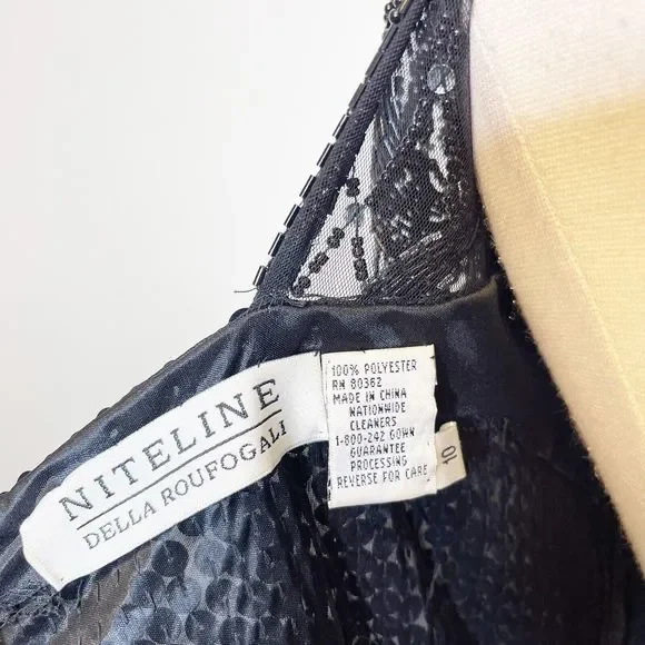 Vintage 90s Size 10 Niteline Sequin Formal Dress Flashy Gown Beaded Fringe - Picture 8 of 8